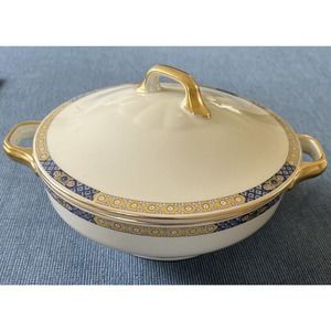 Zeh Scherzer Bavaria - Round Covered Bowl Blue And Yellow Floral Geometric